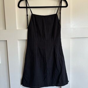 Linen Black Spaghetti Strap Mini Dress